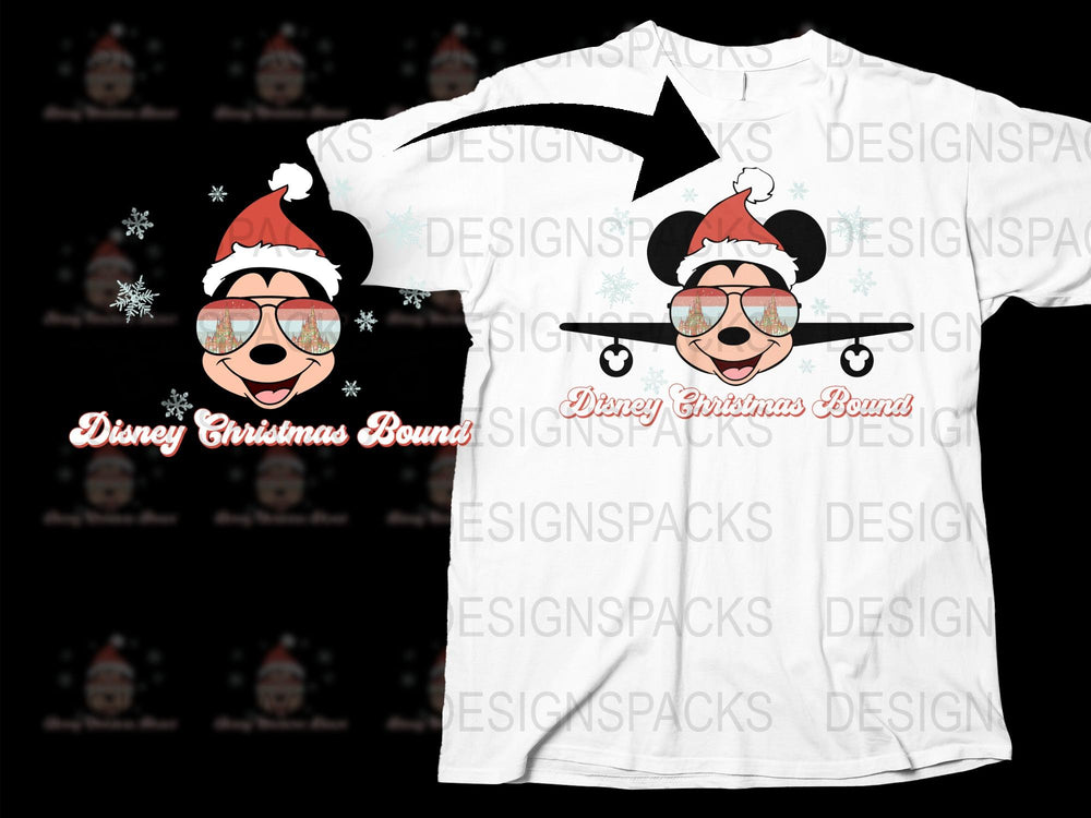 Disney Christmas Round Sunglasses Santa Hat Skater T-Shirt, Unisex Holiday Tee