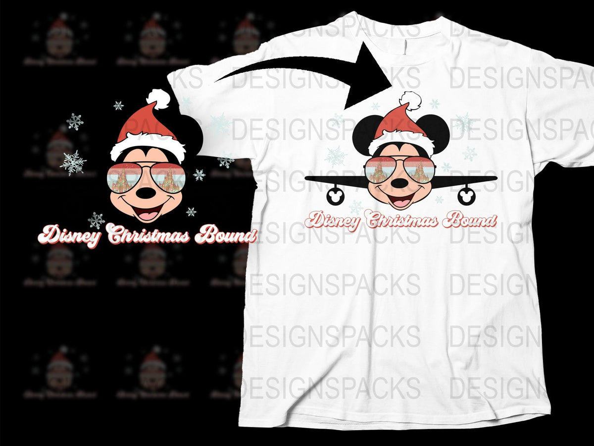 Disney Christmas Round Sunglasses Santa Hat Skater T-Shirt, Unisex Holiday Tee