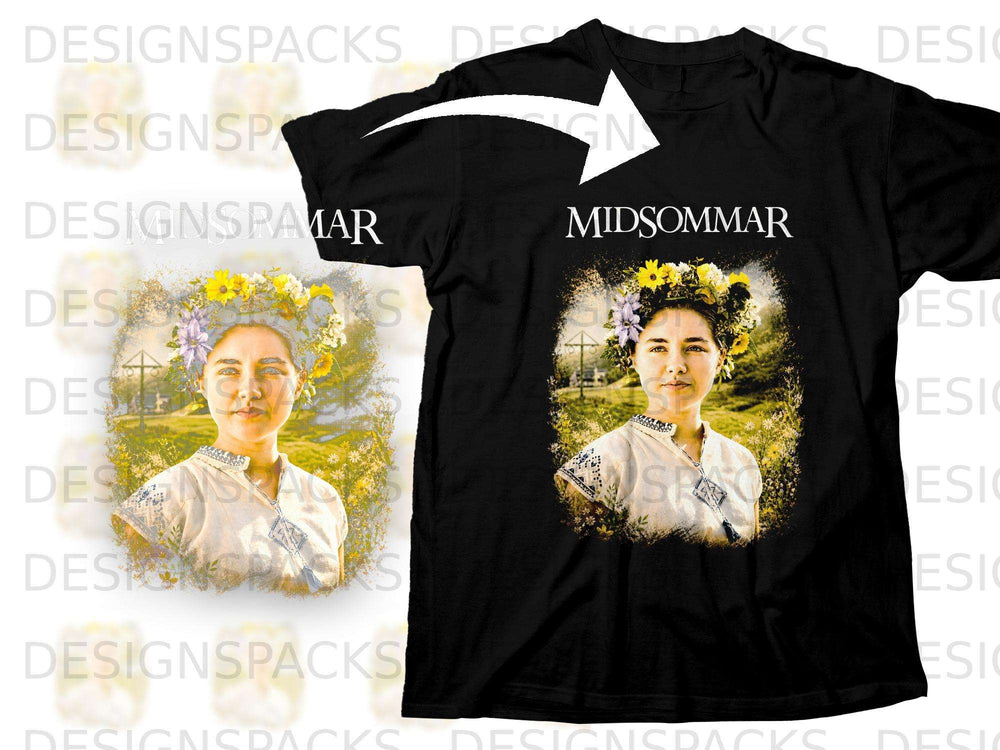 Black t-shirt with Midsommar movie title and distressed image of Dani.