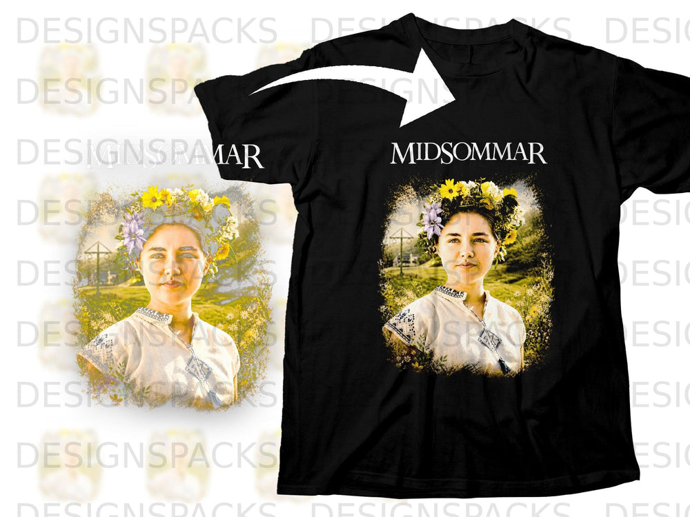 Black t-shirt with Midsommar movie title and distressed image of Dani.