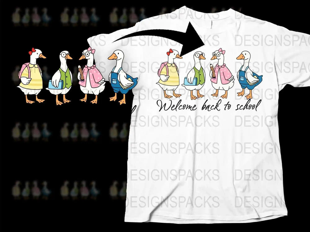 Welcome Back to School T-Shirt, Cute Duck Print, Unisex Kids White Tee, Casual Graphic Top