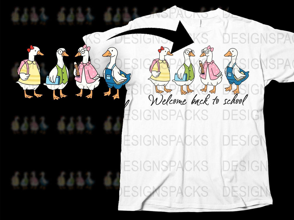 Welcome Back to School T-Shirt, Cute Duck Print, Unisex Kids White Tee, Casual Graphic Top