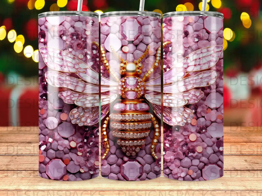 Pink faceted background with a jeweled bee design.