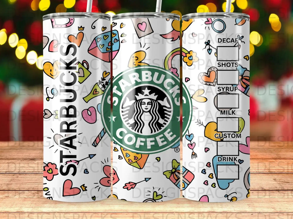 Starbucks Coffee Hearts Doodle Rainbow Custom Drink product type