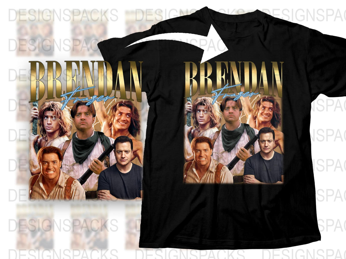 Brendan Fraser Movie Collage T-Shirt, Vintage Film Actor Graphic Tee, Nostalgic 90s Cinema Fashion, Unisex Shirt