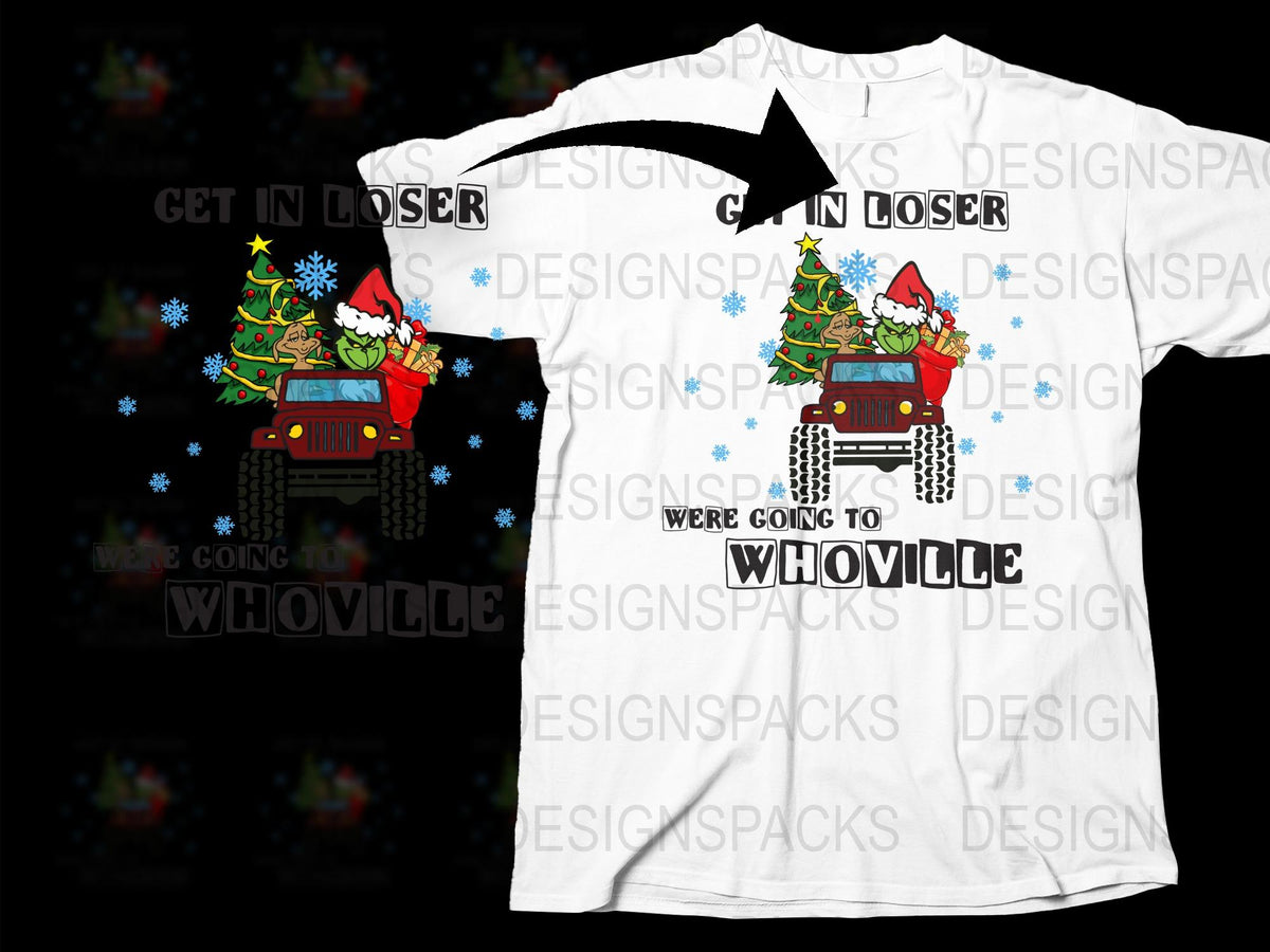 Whoville Christmas T-Shirt, Santa Claus Jeep, Holiday Graphic Tee, Festive Winter Apparel for Adults and Kids
