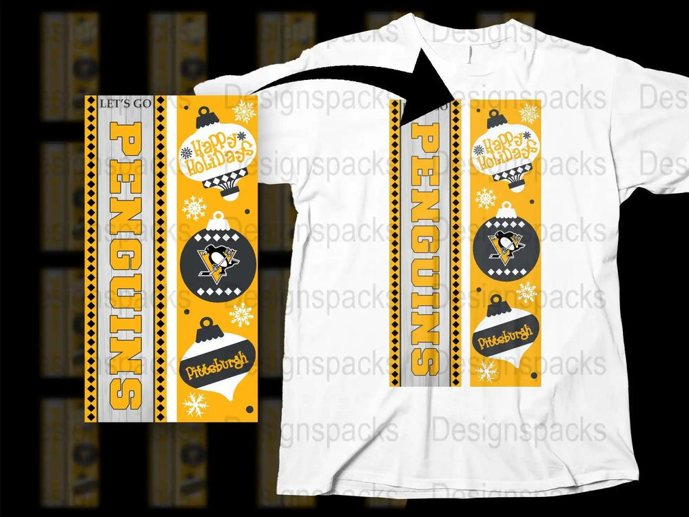 Pittsburgh Penguins Hockey Team Scarf and T-Shirt Set, Fan Gear, Yellow Black Design