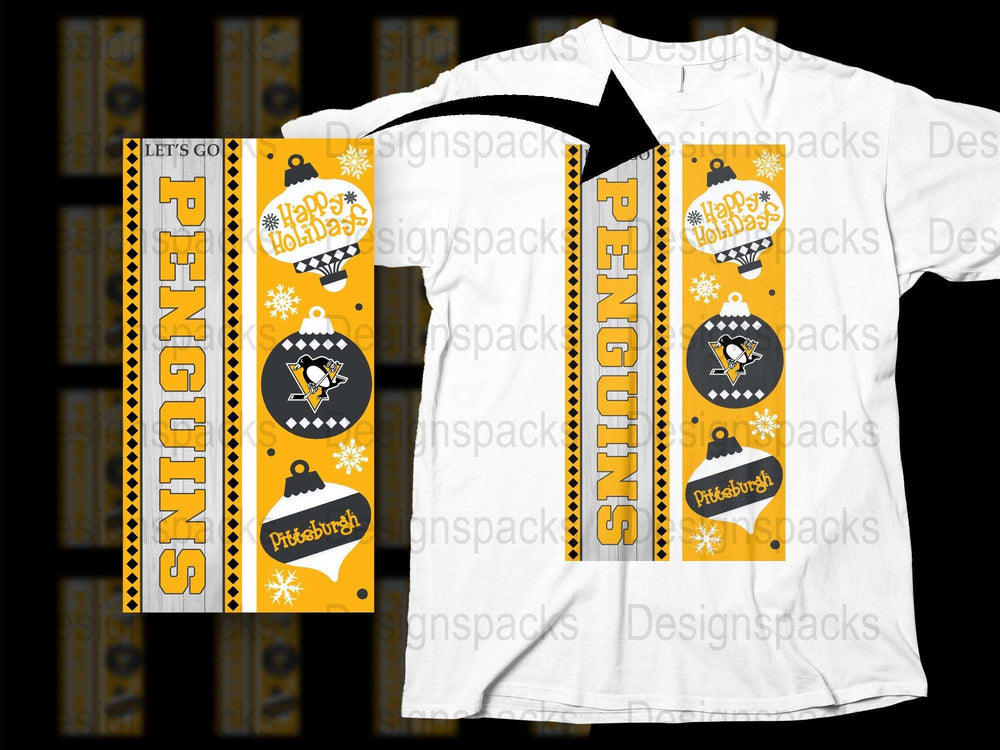 Pittsburgh Penguins Hockey Team Scarf and T-Shirt Set, Fan Gear, Yellow Black Design