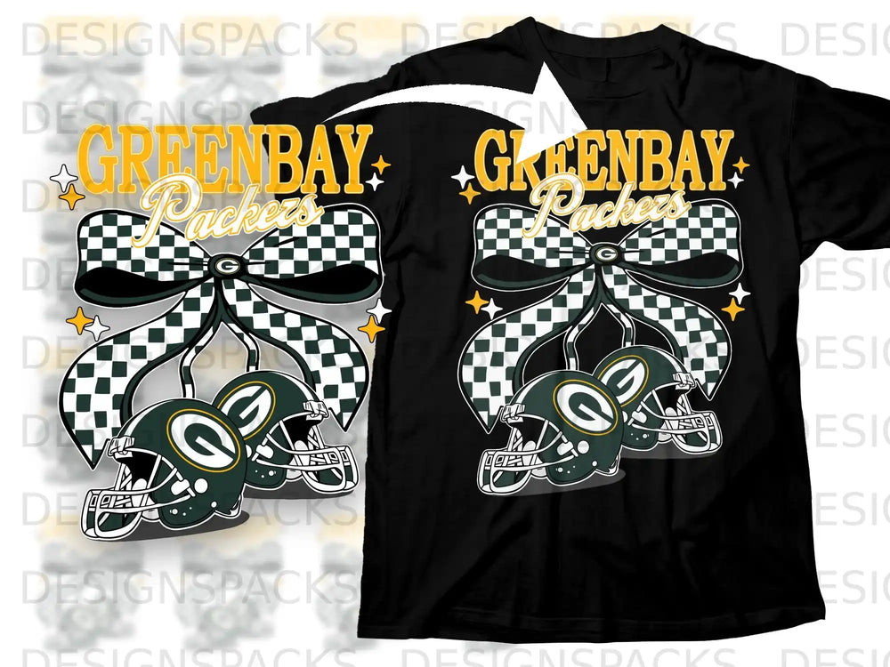 Green Bay Packers Bow and Helmets Design T-shirt