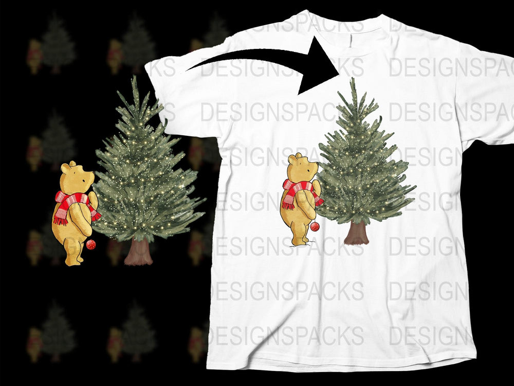 Winnie the Pooh Christmas Tree T-Shirt, Holiday Graphic Tee, Disney Inspired Festive Apparel for Family