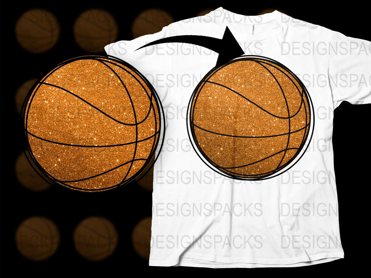 Glitter Basketball Print T-Shirt, Sparkly Sports Tee, Unisex Basketball Lover Gift, Casual Athletic Apparel, Trendy Graphic Shirt