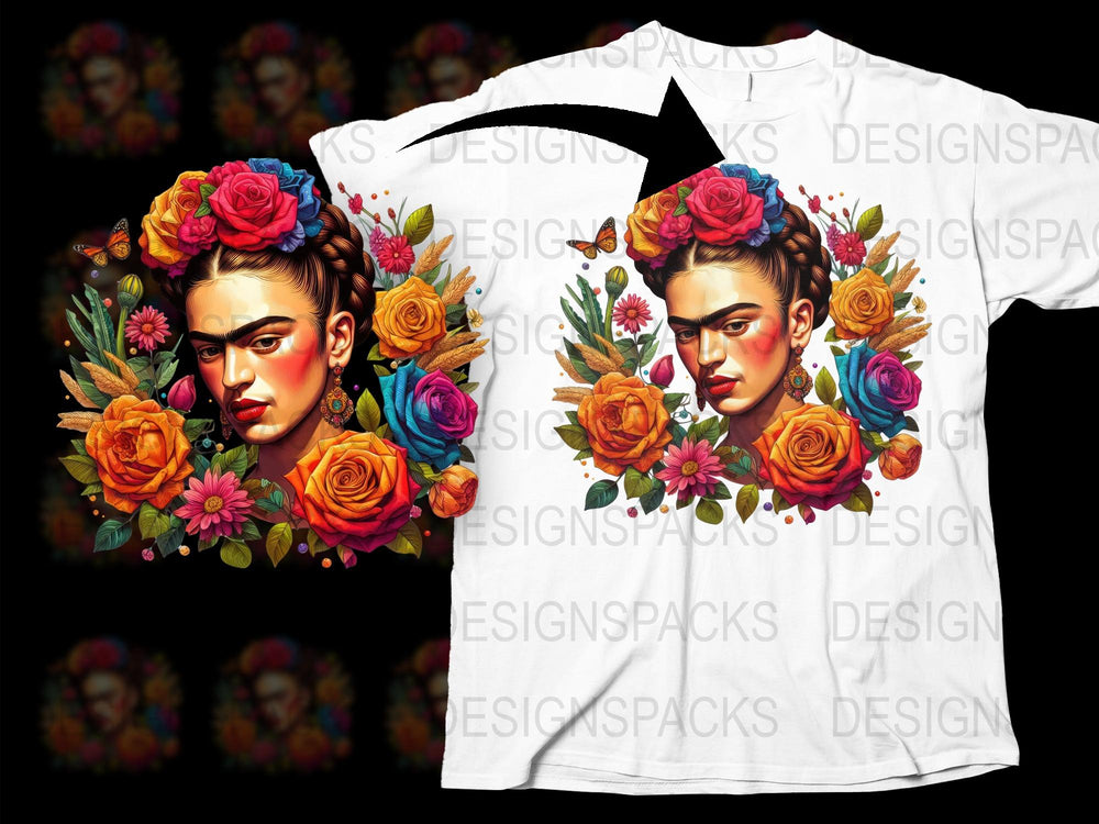 Frida Kahlo Inspired Floral T-Shirt, Colorful Roses Graphic Tee, Women's Fashion Art Top