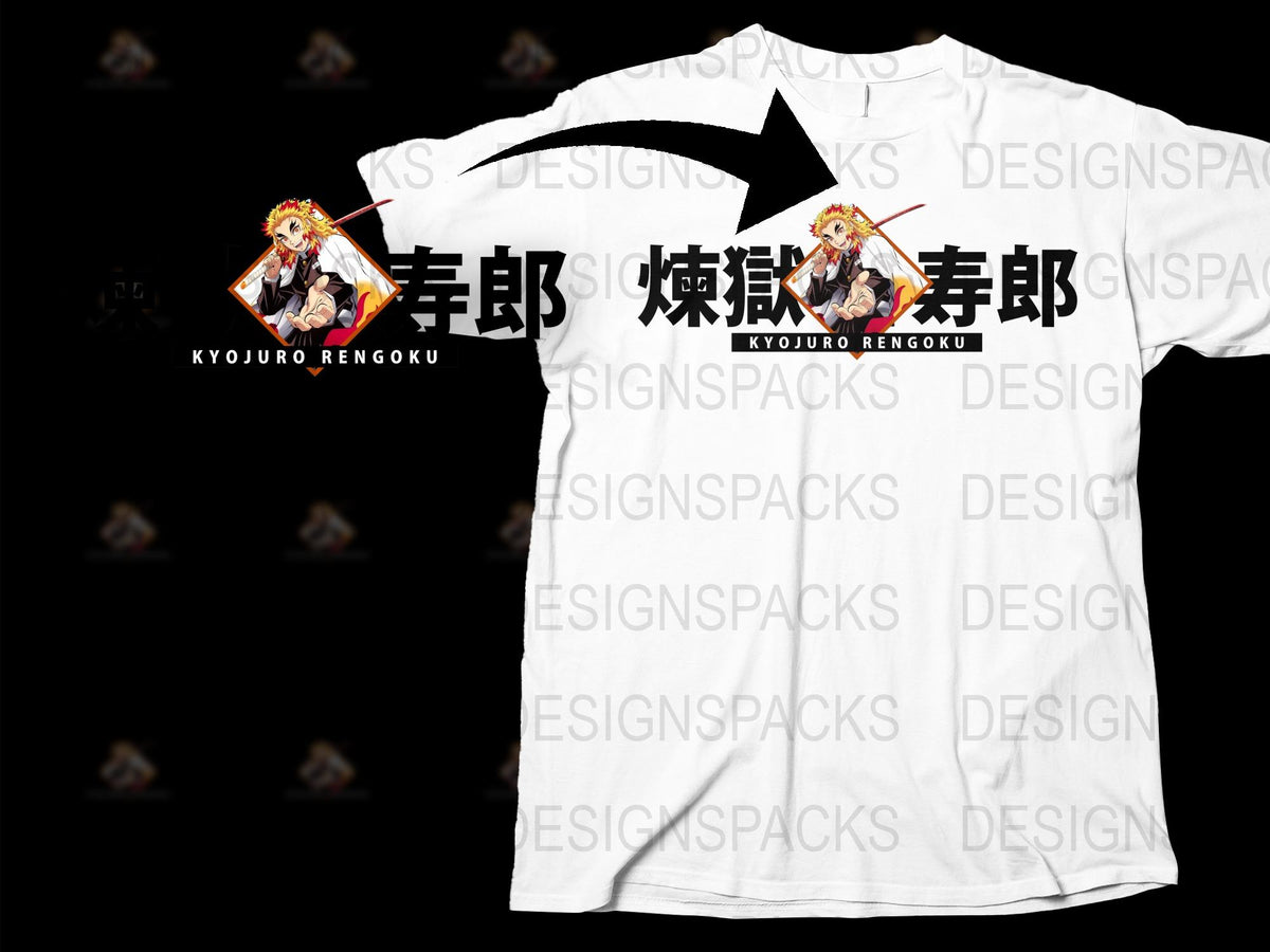 Demon Slayer Kyojuro Rengoku T-Shirt, Anime Graphic Tee, Unisex Manga Shirt, White Cotton Top