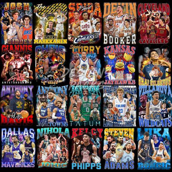 Basketball player collage designs for DTF, DTG, embroidery & tumbler wraps – print-ready PNG, SVG, PES