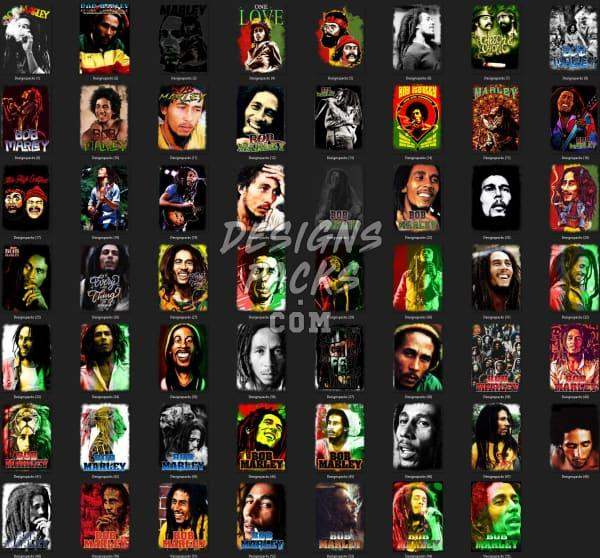 Bob Marley DTF/DTG designs bundle, print-ready PNG & SVG for t-shirts, embroidery, tumblers