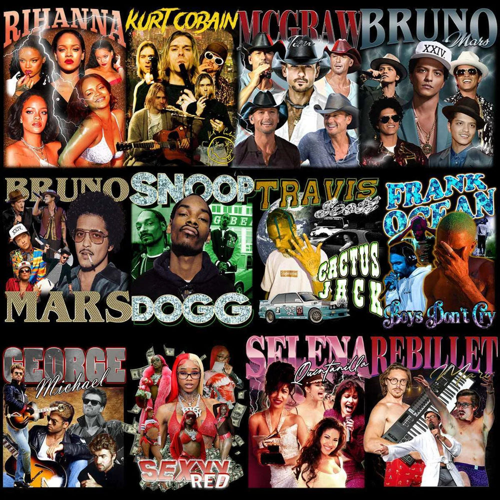 54 Music Stars Bootleg Mixed Designs Bundle PNG