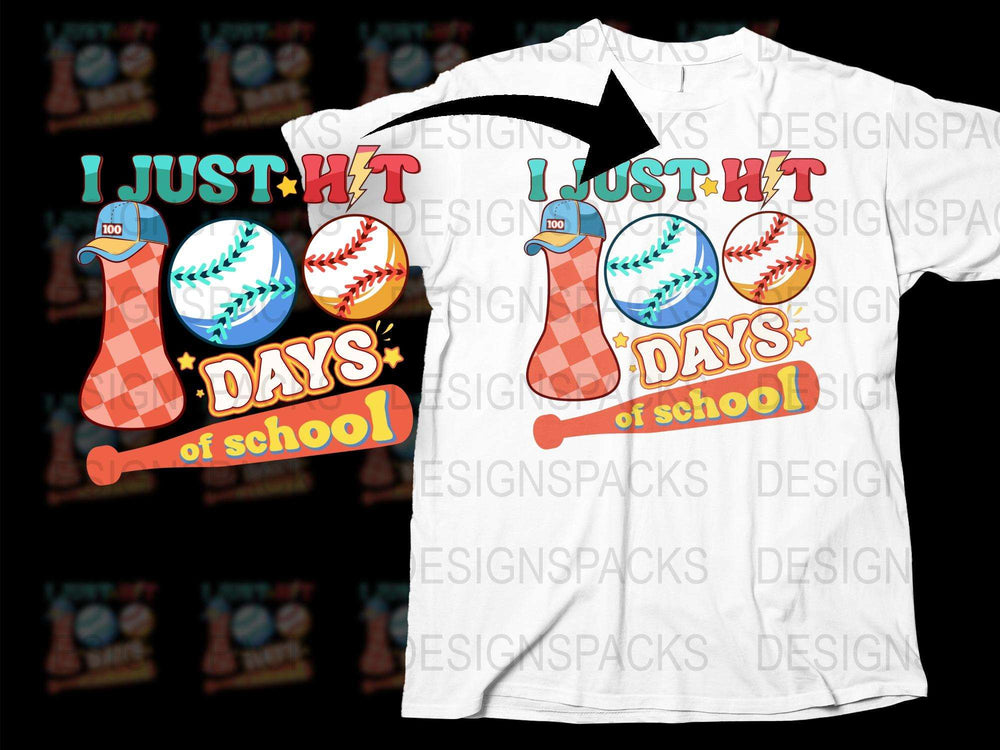 100 Days of School T-Shirt, Colorful Baseball Design, Teacher Student Celebration Tee