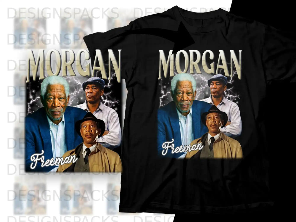 T-shirt with "Morgan Freeman" text and actor image.