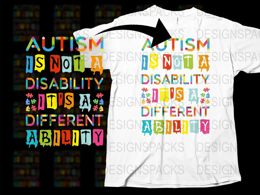 Autism Awareness T-Shirt, Different Ability Quote, Colorful Lettering, Supportive Apparel