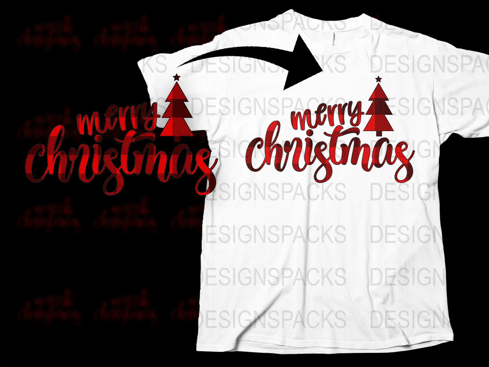 Merry Christmas T-Shirt, Festive Red Typography with Trees, Holiday Casual Wear, Unisex Gift Idea