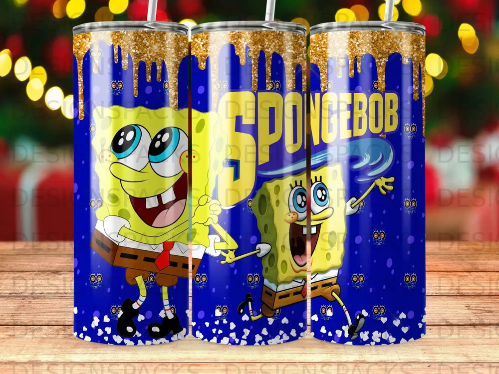 SpongeBob SquarePants character with glitter and blue background.