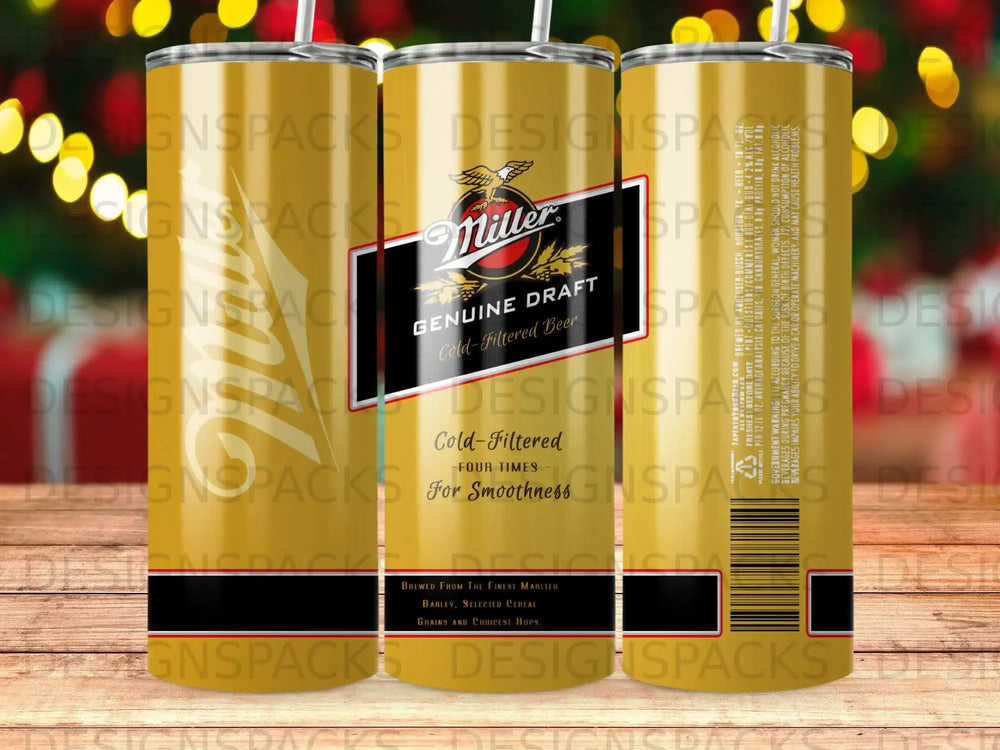 Miller Genuine Draft cold-filtered beer can with label details.