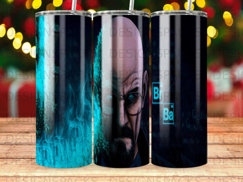 Walter White in Breaking Bad style with chemical symbols and blue flames.