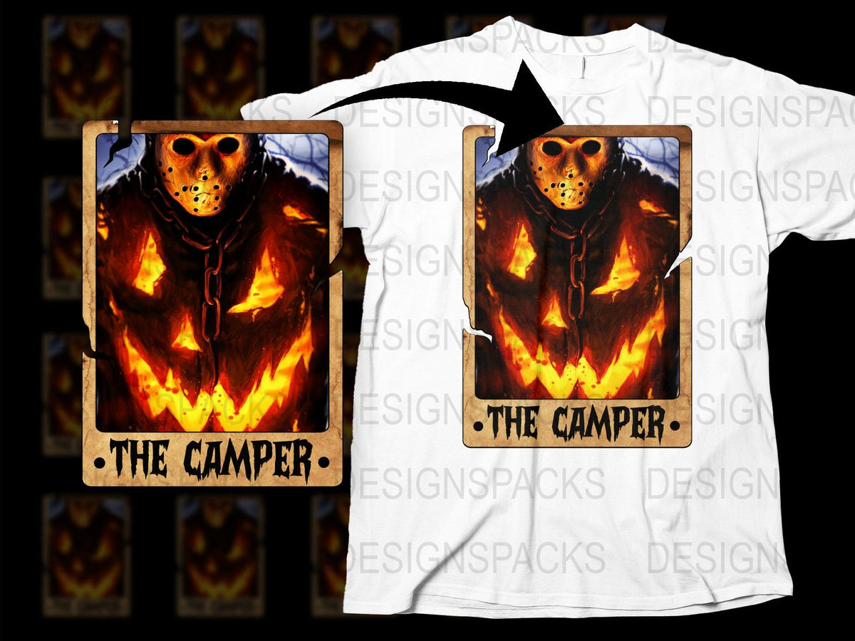 The Camper Horror Movie T-Shirt, Unique Jason Inspired Flaming Design, Unisex Graphic Tee, Halloween Apparel