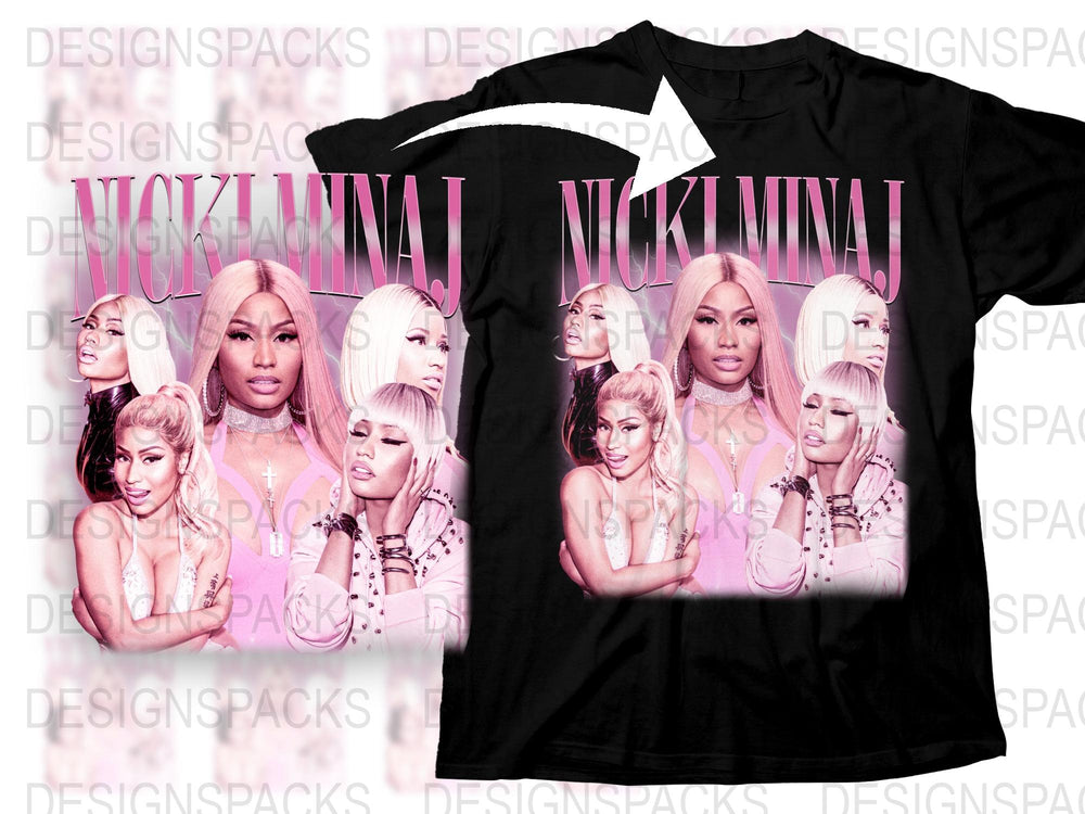 Nicki Minaj Graphic T-Shirt, Pink Collage, Pop Music Fan Merch, Stylish Hip Hop Top, Multiple Poses, Concert Wear, Gift for Music Lovers