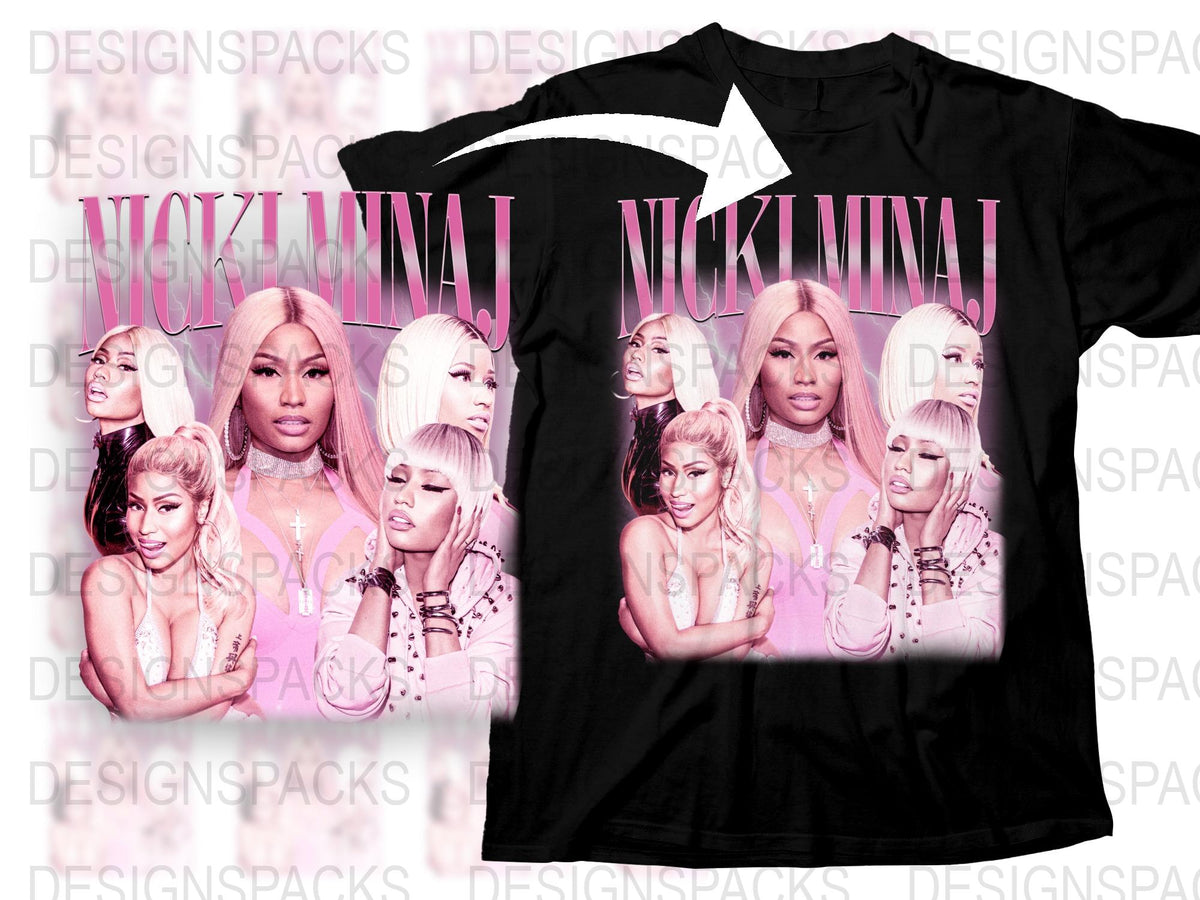 Nicki Minaj Graphic T-Shirt, Pink Collage, Pop Music Fan Merch, Stylish Hip Hop Top, Multiple Poses, Concert Wear, Gift for Music Lovers
