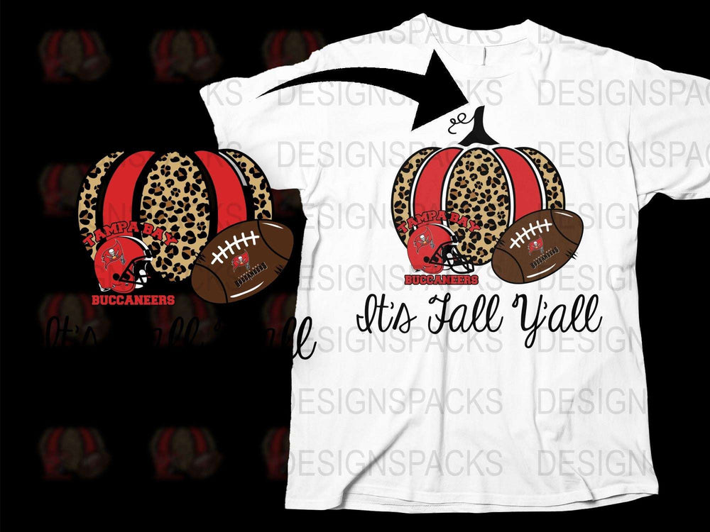 Tampa Bay Buccaneers Leopard Print Football T-Shirt, It's Fall Y'all Graphic Tee, Sports Fan Apparel