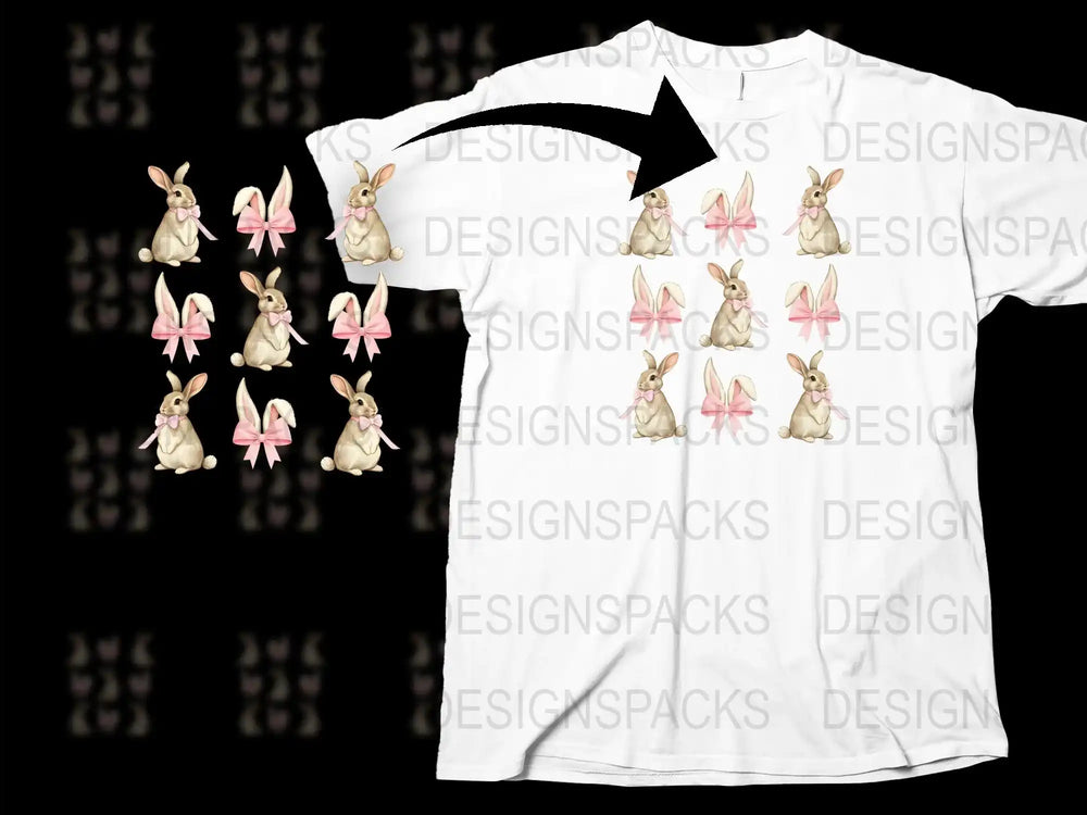 Men's Bunny Graphic T-Shirt, Cute Rabbit Print Tee, Casual White Top with Pink Bows, Animal Design Shirt