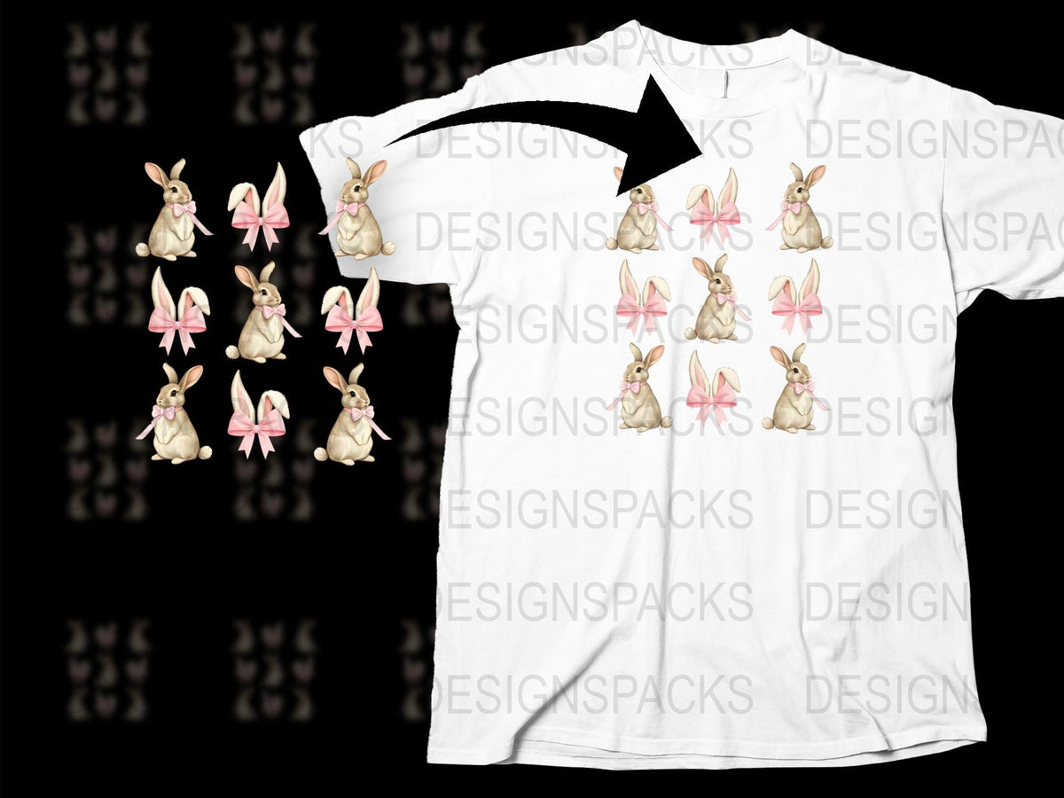 Men's Bunny Graphic T-Shirt, Cute Rabbit Print Tee, Casual White Top with Pink Bows, Animal Design Shirt