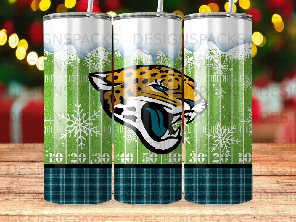 Jaguar head with snowflakes and plaid pattern, likely for a tumbler.