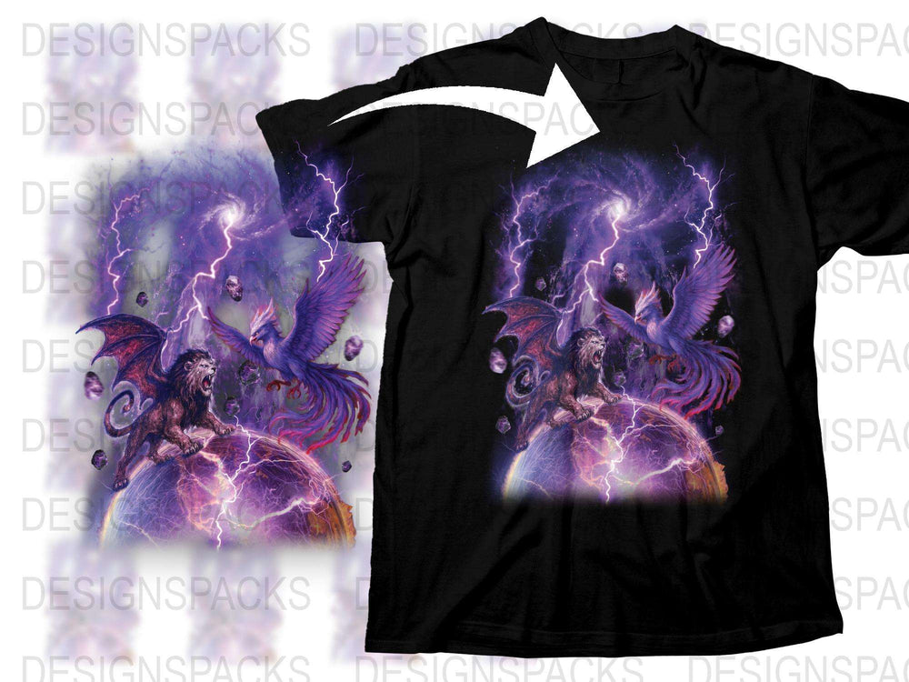 Fantasy Fairy T-Shirt, Mystical Purple Lightning Graphic, Magical Winged Fairy Tee, Unique Gothic Style Shirt for Adults
