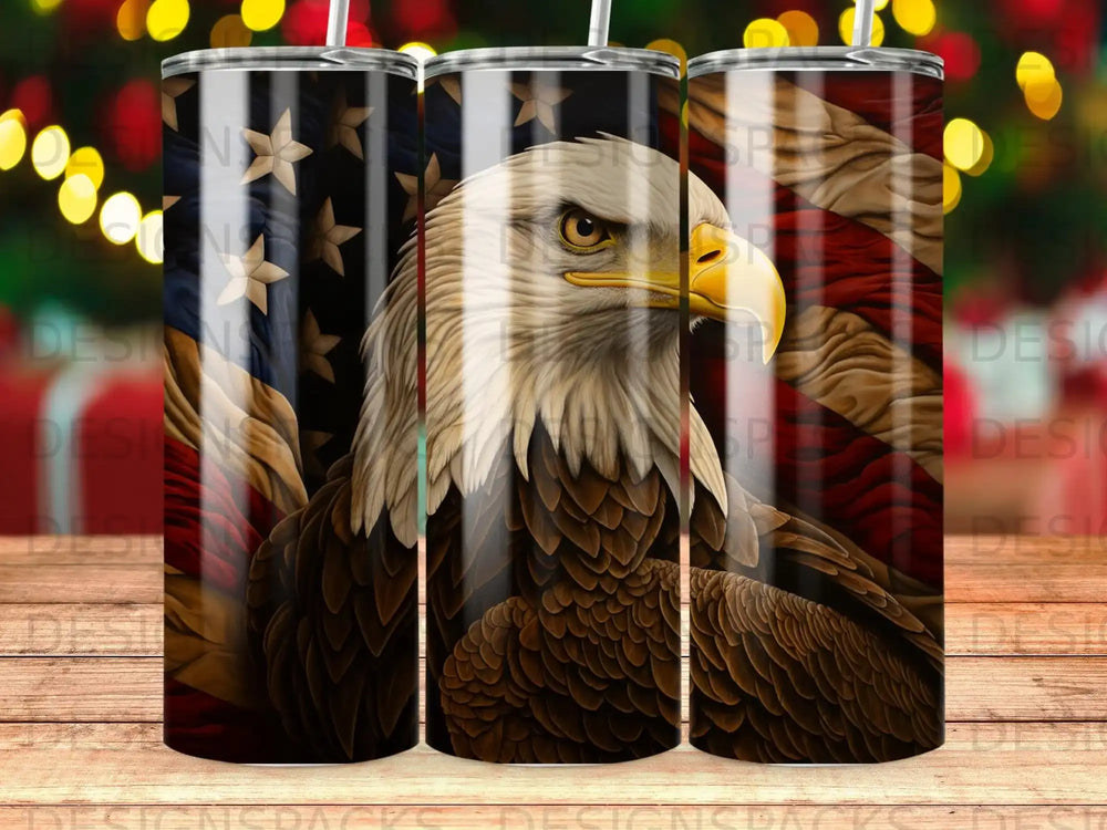Eagle with American flag pattern on a tumbler cup.