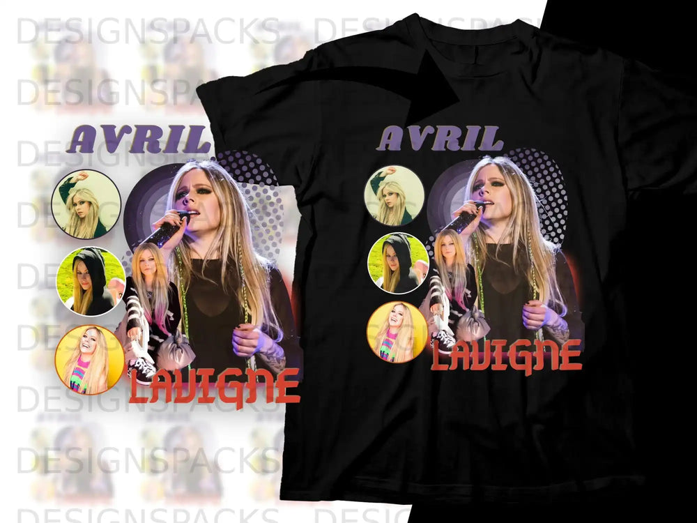 Black t-shirt with Avril Lavigne graphic and logo.
