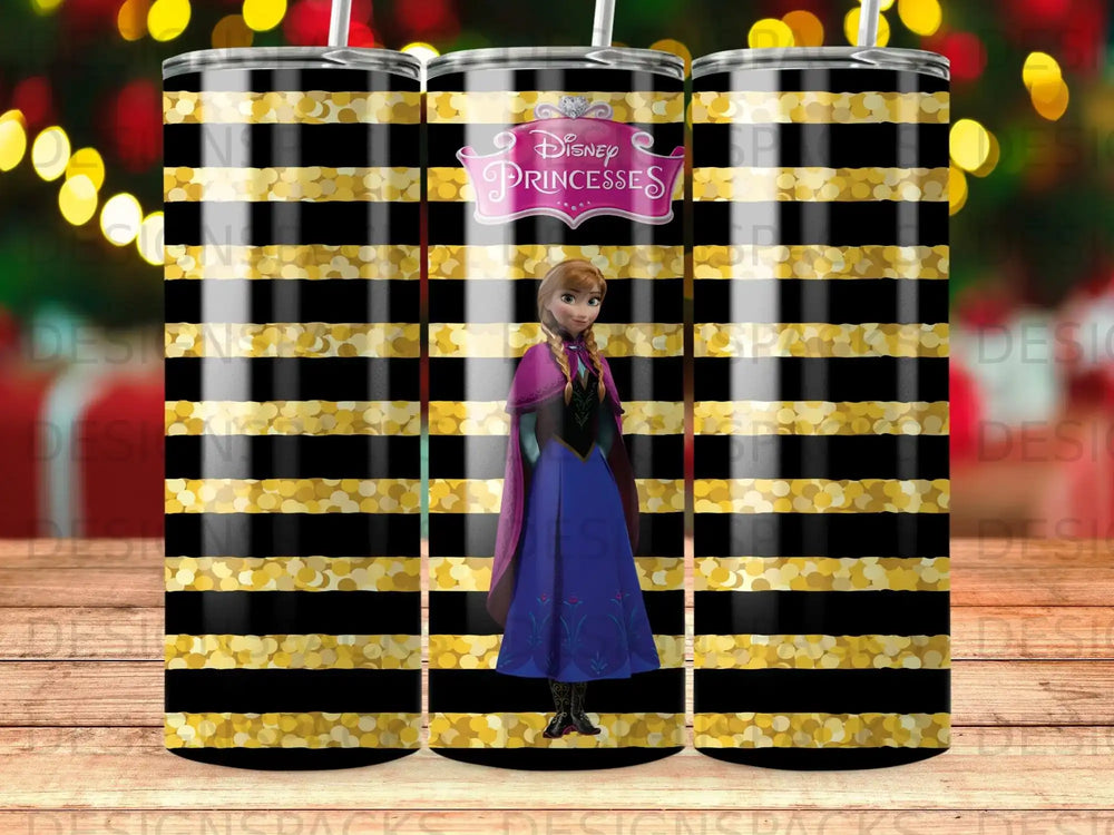 Disney Princesses Anna Black Gold Glitter Stripes Tumbler product type