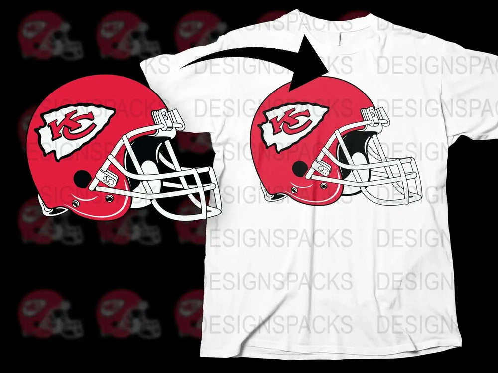 Kansas City Football Helmet Graphic T-Shirt, Red and White Sports Fan Apparel, Casual Wear