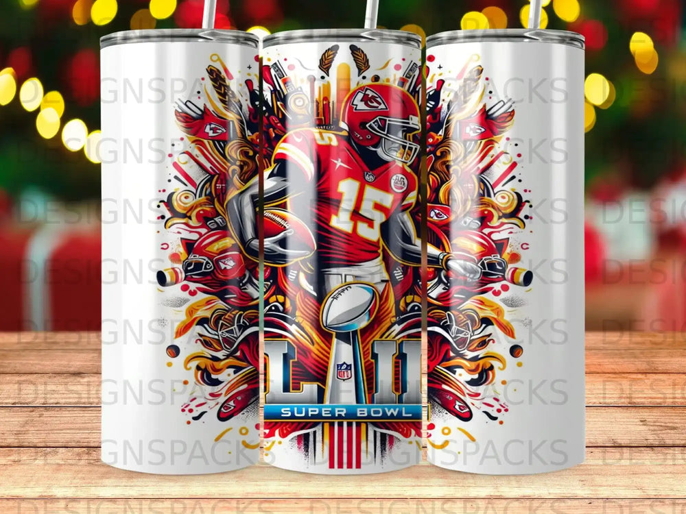 Kansas City Chiefs Super Bowl XXXVIII tumbler with player and team logo.
