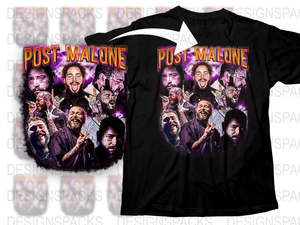 Post Malone Graphic Tee, Colorful Collage Design, Music Artist Fan T-Shirt, Vibrant Pop Art Style Shirt