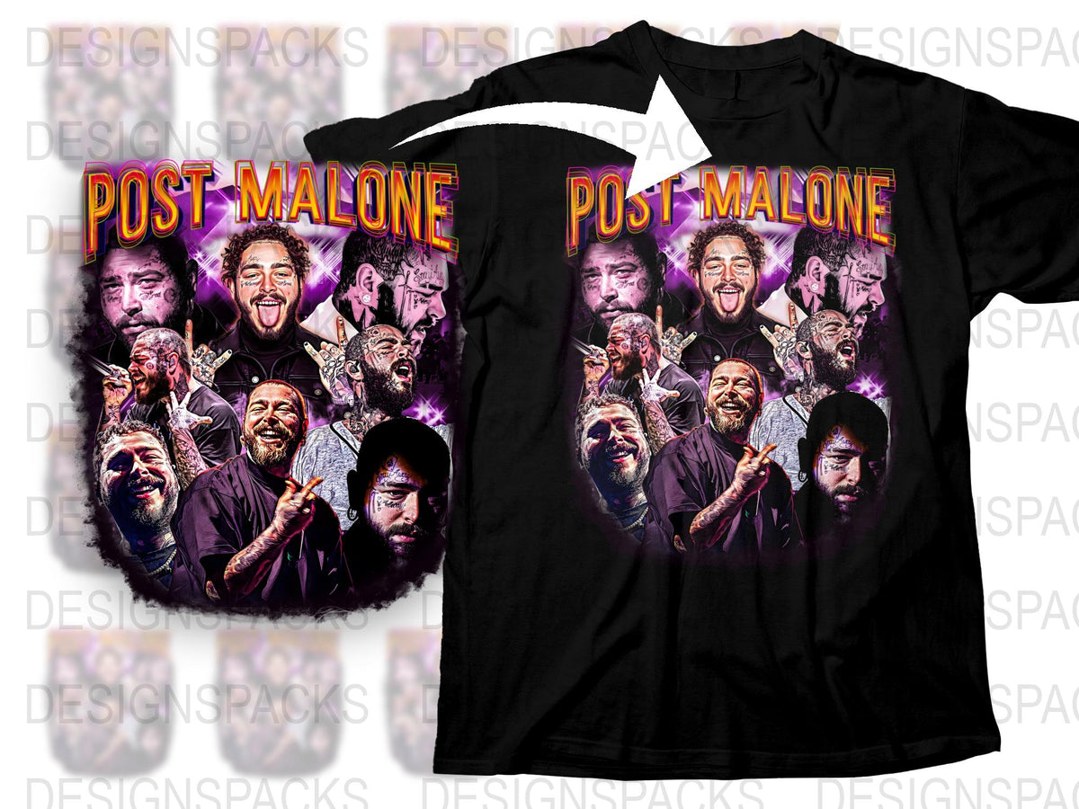 Post Malone Graphic Tee, Colorful Collage Design, Music Artist Fan T-Shirt, Vibrant Pop Art Style Shirt
