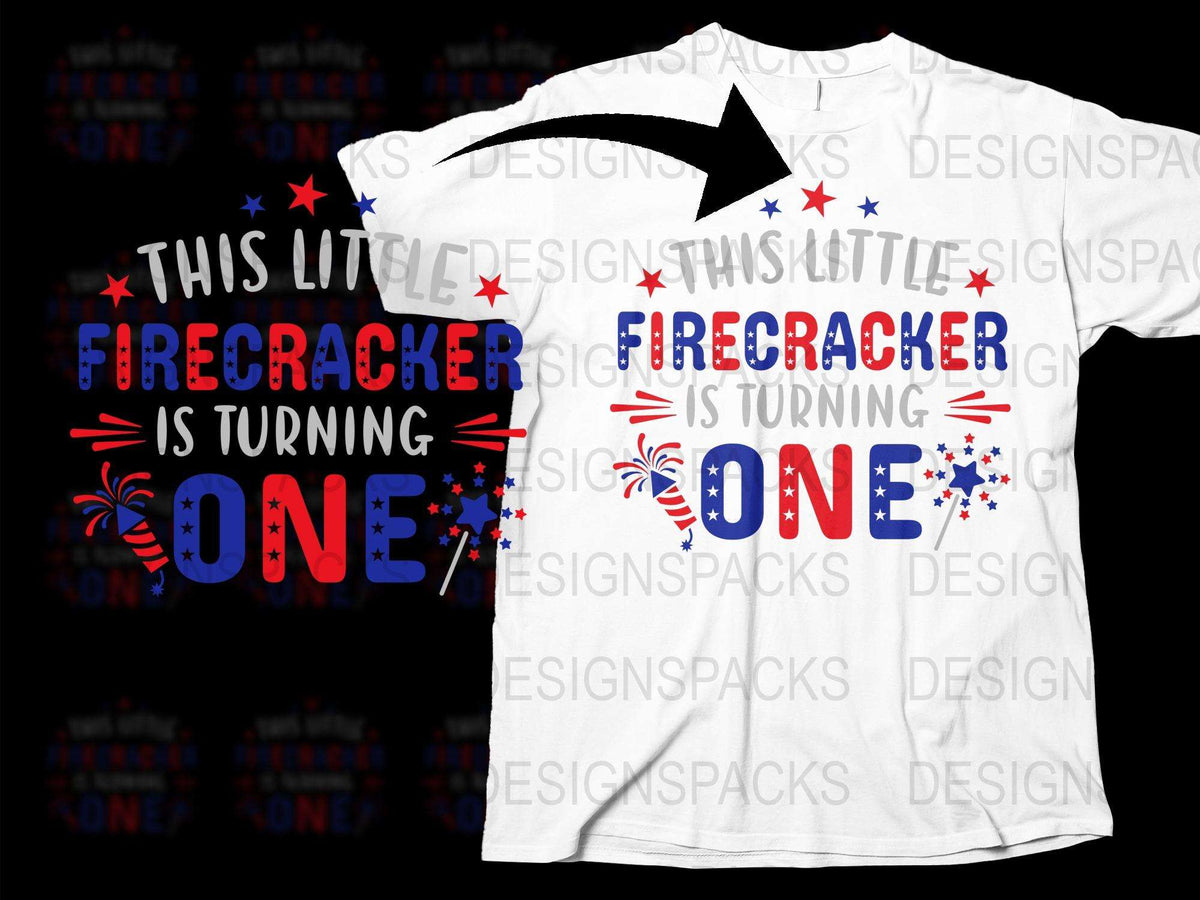 Baby First Birthday Shirt, Little Firecracker One Year Old Patriotic Tee