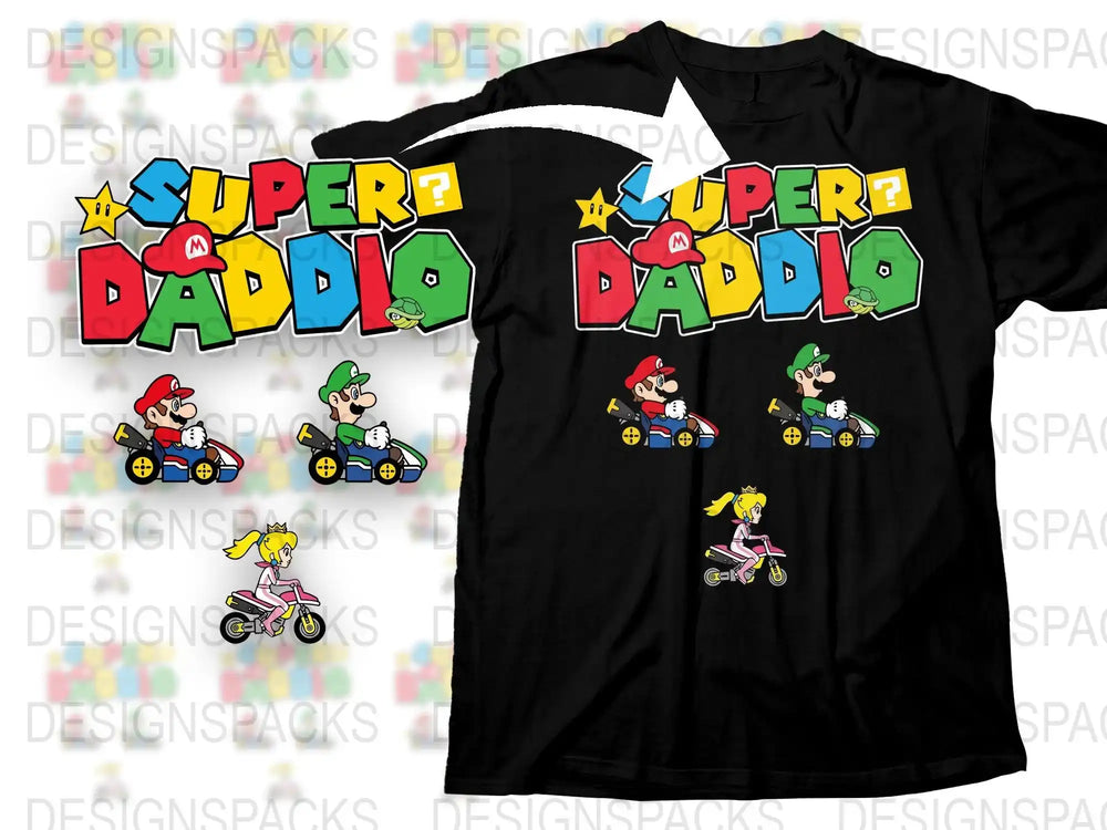 Super Dad Gaming Themed T-Shirt, Cartoon Characters Racing, Fun Family Gift Idea