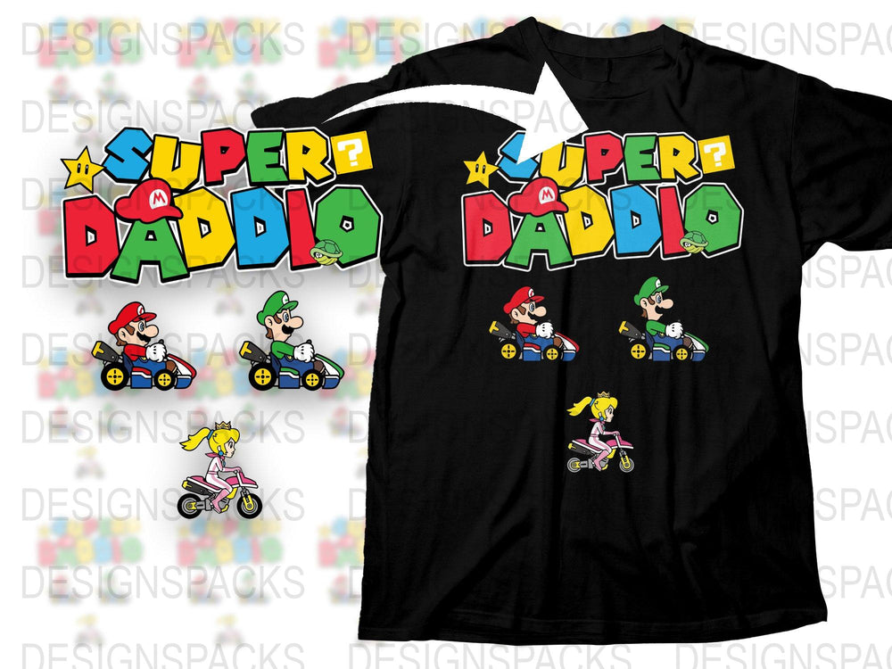 Super Dad Gaming Themed T-Shirt, Cartoon Characters Racing, Fun Family Gift Idea