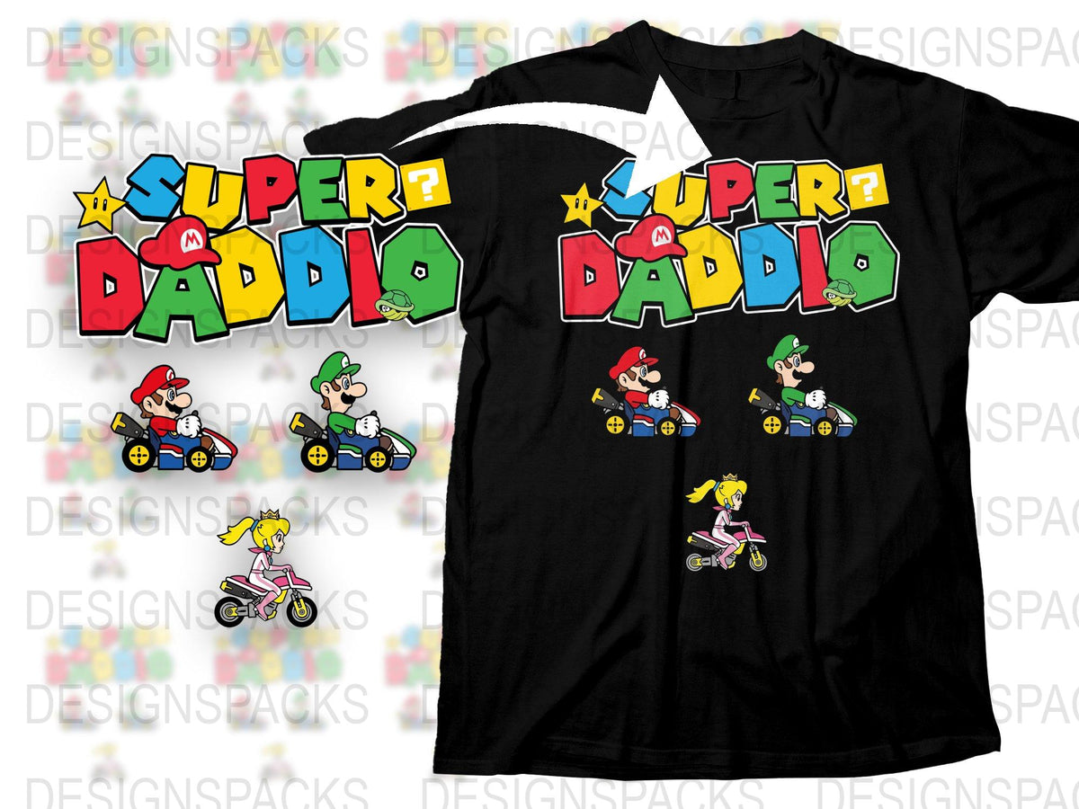 Super Dad Gaming Themed T-Shirt, Cartoon Characters Racing, Fun Family Gift Idea