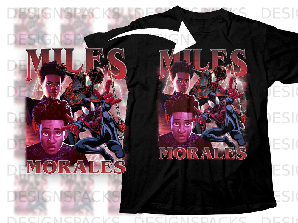 Miles Morales graphic t-shirt with comic book style art.