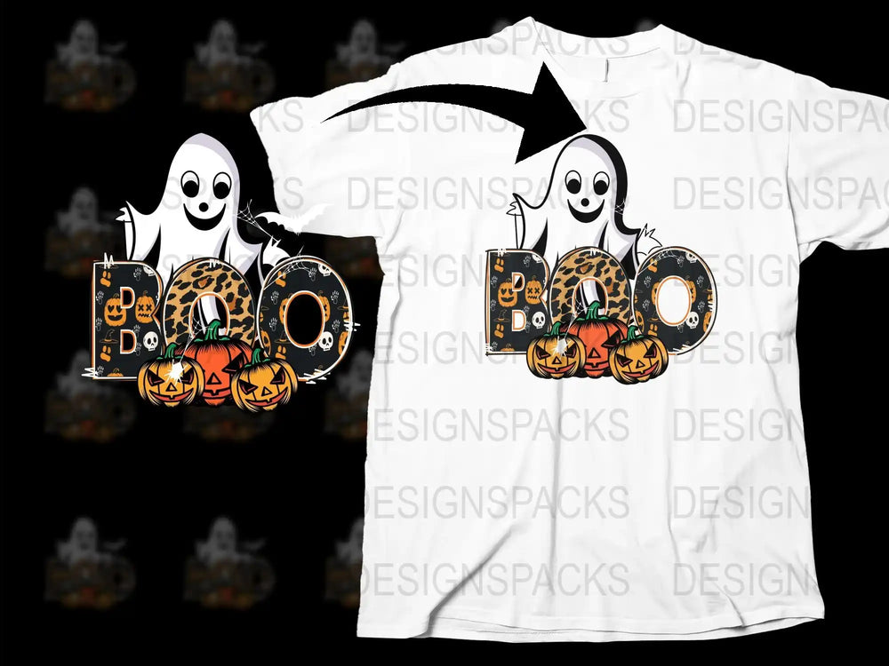 Halloween Ghost Boo Pumpkin T-Shirt, Spooky Graphic Tee, Kids Adults Casual Wear, Fall Festival Apparel