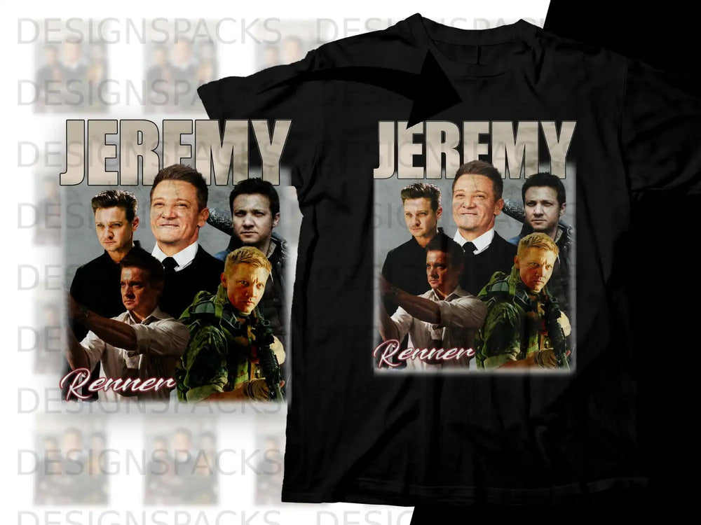 Jeremy Renner collage shirt with actors Jeremy Renner and Hailee Steinfeld.