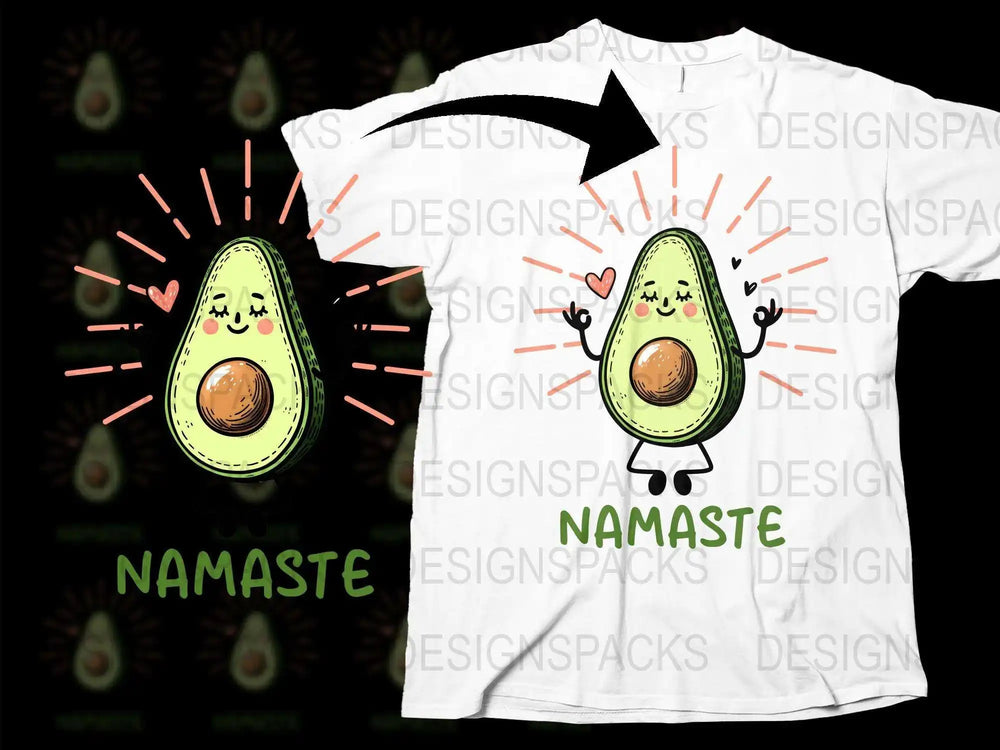 Namaste Avocado Yoga T-Shirt, Cute Avocado Meditation Graphic Tee, Unisex Casual White Shirt